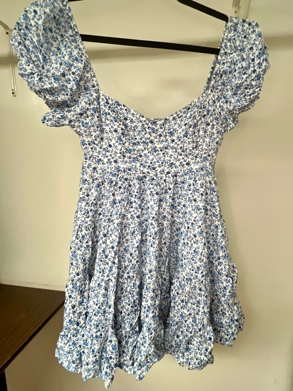 Blue Floral Smocked Puff-Sleeve Kids Dress